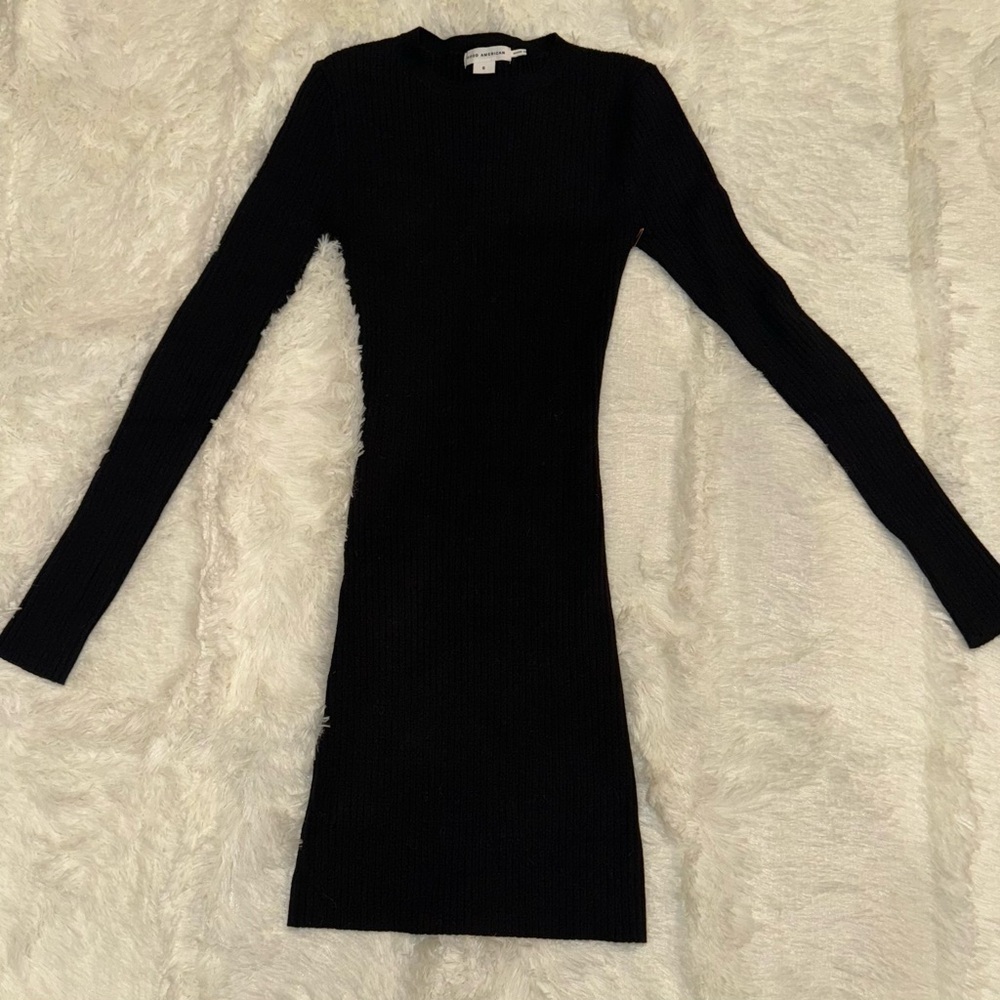 NEW Good American Cozy Rib Long Sleeve Minidress Black Small - Picture 6 of 11